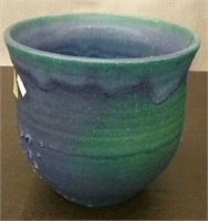 Ceramic Flower Pot, Blue 7" Tall 7" Diameter