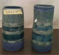 2 Ceramic Flower Pot, Blue/Green 10" Tall