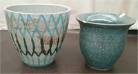 2 Ceramic Flower Pot, Gray Green 6" & 7" Tall