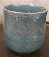 Ceramic Flower Pot, Blue 8" Tall 7" Diameter