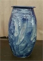 Ceramic Flower Pot, Blue 15" Tall 8" Diameter