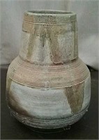 Ceramic Flower Pot, Tan/Green 11" Tall 8" Diameter