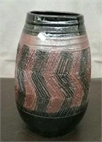 Ceramic Flower Pot, Red/Black 12" Tall 7" Diameter
