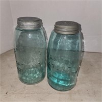 EARLY HALF GALLON MASON JARS W/ZINC LIDS