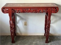 Chinese Carved Dragon Rosewood Marble Hall Table