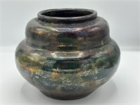 Paul Fleming Iridized Roku Style Large Ribbed Vase