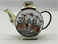 Vintage Asian Enamel Bunny Rabbit Teapot