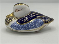 Royal Crown Derby Blue & Gold Porcelain Duck