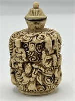 Chinese White Cinnabar Carved Opium Bottle