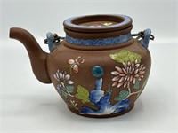 Chinese Enameled Yixing 20th C. Teapot