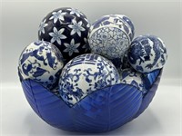Cobalt Blue Bowl w/ Ceramic Blue & White Spheres