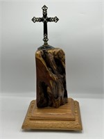Artisan Driftwood & Enamel Cross Sculpture
