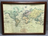 Framed World Map Dated 1801 See Photos for
