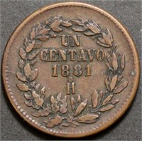 Mexico One Centavo 1881Ho Hermosillo Mint