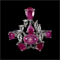 Heated Oval Ruby 7x5mm White Topaz Gemstone 925 St