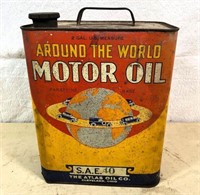 1930s Around The World Motor OIL can - 2 Gallon
