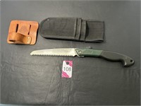 Folding Saw with Sheath & Leather Holder