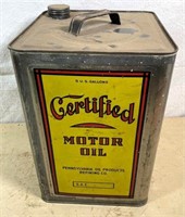 1930s Certified Motor OIl - 5 gallon can