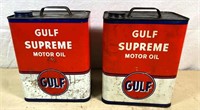 2pcs- GULF Supreme Motor OIL cans- two gallon