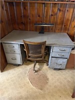 Metal Desk & Wooden Office Chair
