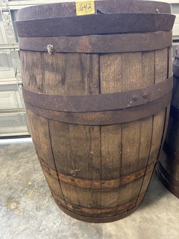Rustic Wooden Barrel w/Metal Straps,