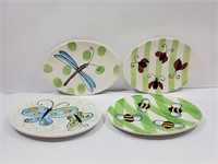 Set of 4 Oval Plates 8" x 6" Dragonfly Bee plus