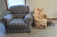 Uph. Arm Chair, Club Style Chair, Foot Stool