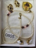 vintage victorian necklace & 2 sets clip earrings