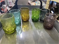 6 crinkle glasses various colors, sides have