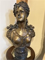 Bronze Women Bust Statue w/Display Table,