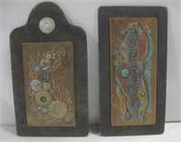 Two Metal On Wood Wall Decor Largest 17"x 9"