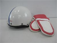 1960's Vtg Bell Motorcycle Helmet W/Gloves