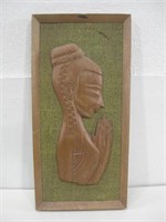 9"x 19" Carved Teak Wood  Praying Woman Decor