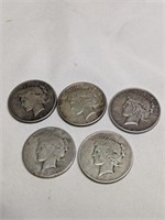 5 Peace Dollars 1922, 23, 24, 24s
