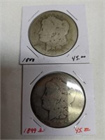 1888, 1899 O Morgan Silver Dollars