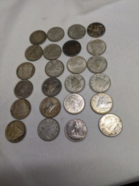 23 Canadian Silver Dimes 1937-68