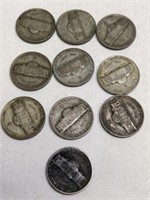 9 WWII Silver Nickels