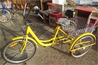 Yellow 3 wheel 6-speed bike w/basket, nice