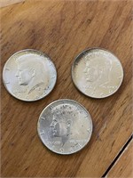 3 Kennedy half dollars silver all 1964