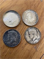 4 Kennedy half dollars silver all 1964