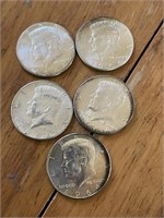 5 Kennedy half dollars silver all 1964