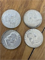 4 Franklin half dollars (2)1955. 1951.1953