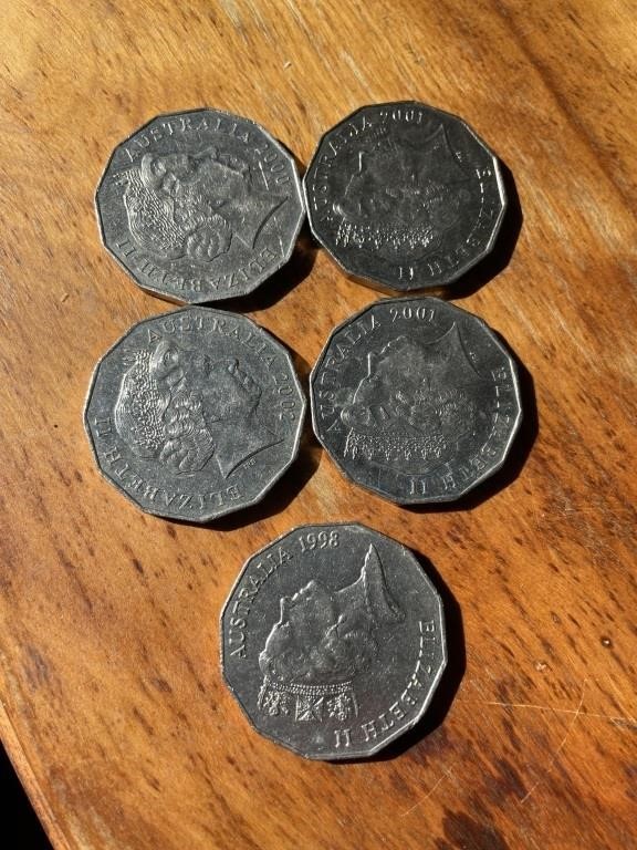 5 Australian 50 cent pieces