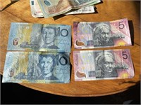 2 Australian $5.00 bills and (2) $10.00 bills