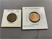 1919 S Penny, 1998 Mint error off center penny