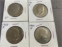 4 Kennedy Half Dollars
