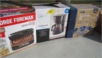 George Foreman, coffee maker, tableware set