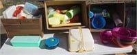 Storage containers, bowls, cake carrier, misc.