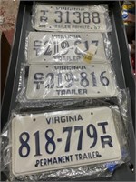 4 state of Virginia trailer tags, 1 permanent and