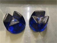 2 blue blenko handcrafted weights